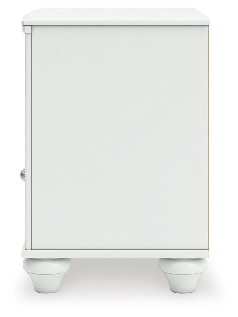 Kozlani Full Upholstered Panel Storage Bed, Dresser, Mirror and Nightstand in White - PKG023812