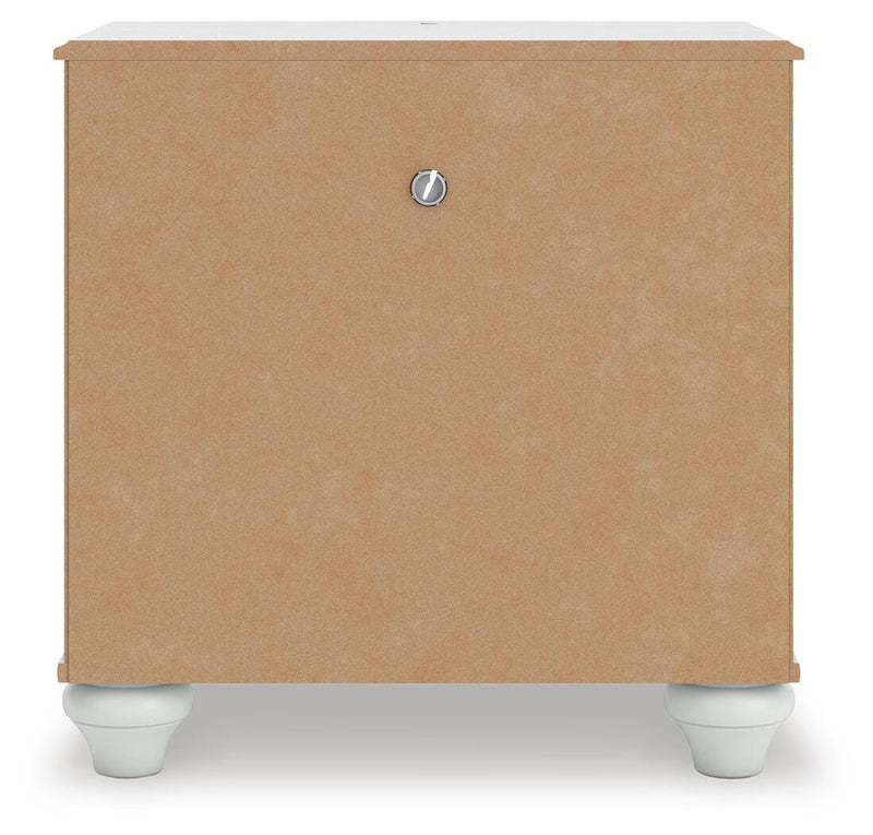 Kozlani Full Upholstered Panel Storage Bed, Dresser, Mirror and Nightstand in White - PKG023812