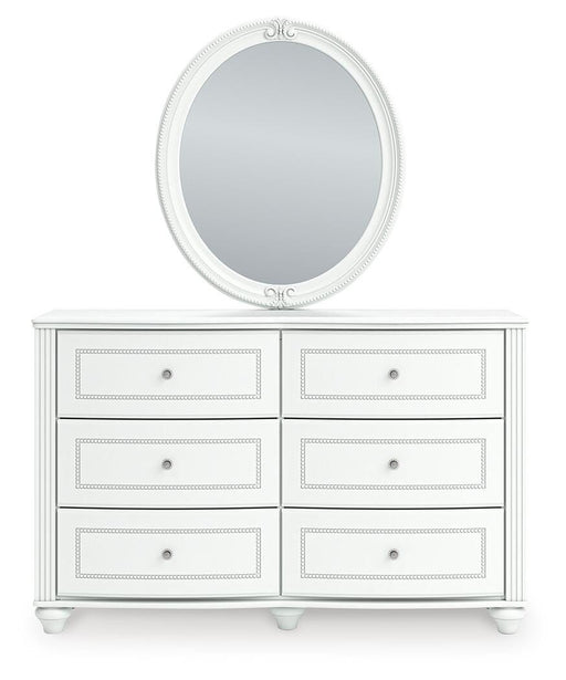 Kozlani Full Upholstered Panel Storage Bed, Dresser, Mirror and Nightstand in White - PKG023812