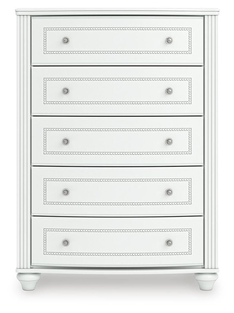 Kozlani Twin Upholstered Panel Bed, Dresser and Chest in White - PKG023799