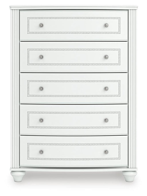 Kozlani Twin Upholstered Panel Bed, Dresser and Chest in White - PKG023799