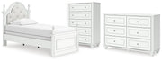 Kozlani Twin Upholstered Panel Bed, Dresser and Chest in White - PKG023799