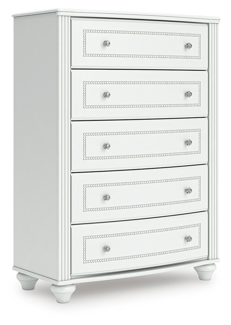 Kozlani Twin Upholstered Panel Bed, Dresser and Chest in White - PKG023799