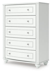Kozlani Twin Upholstered Panel Bed, Dresser and Chest in White - PKG023799