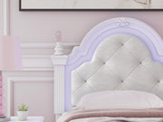 Kozlani Twin Upholstered Panel Bed, Dresser and Mirror in White - PKG023796