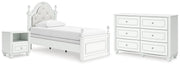 Kozlani Twin Upholstered Panel Bed, Dresser and Nightstand in White - PKG023798