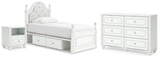Kozlani Twin Upholstered Panel Storage Bed, Dresser and Nightstand in White - PKG023808