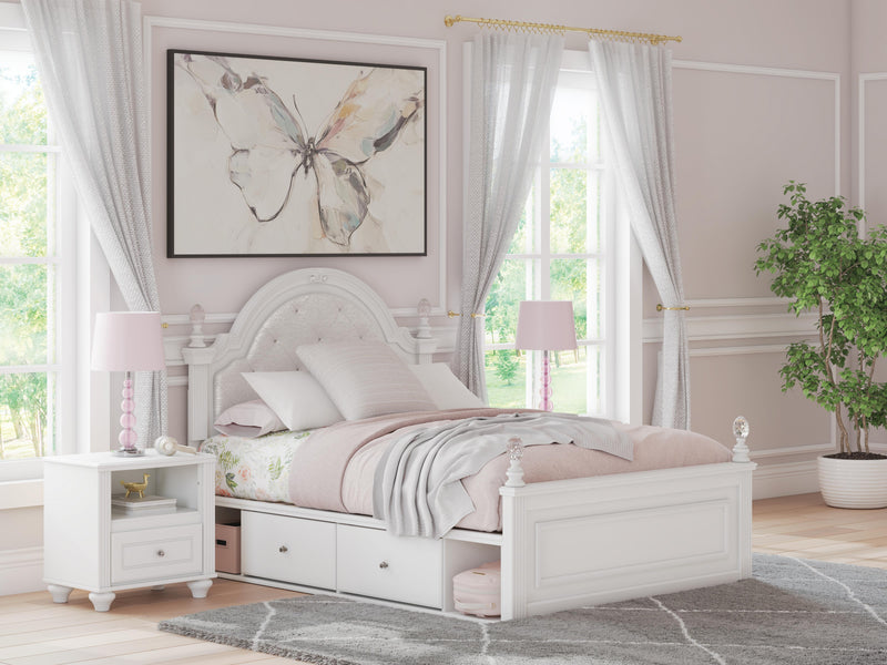 Kozlani White Full Upholstered Panel Bed with Storage - PCB1819B18