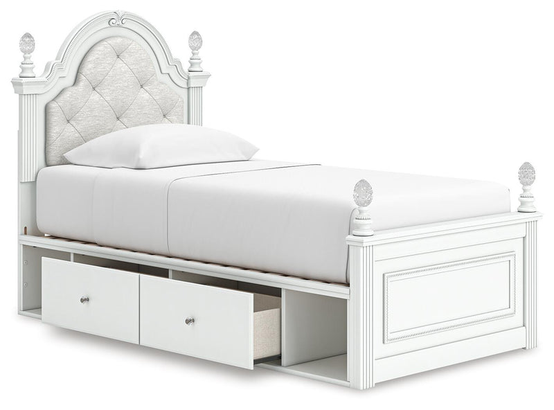 Kozlani White Twin Upholstered Panel Bed with Storage - PCB1819B17