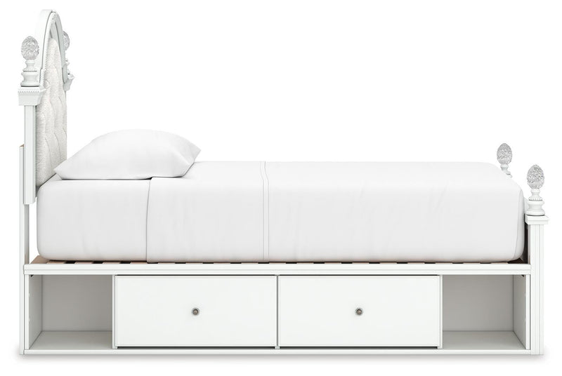 Kozlani White Twin Upholstered Panel Bed with Storage - PCB1819B17