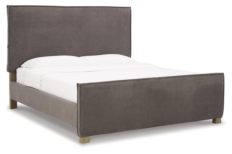 Krystanza Weathered Gray Queen Upholstered Panel Bed - Gate FurnitureQueen Bed