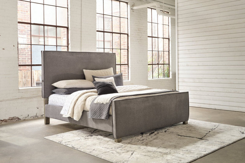 Krystanza Weathered Gray Queen Upholstered Panel Bed - Gate FurnitureQueen Bed