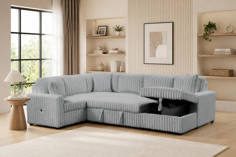 L104 - Larry Grey 3PC Grey Sectional W/ Pull Out Sleeper - L104-SEC-3PC