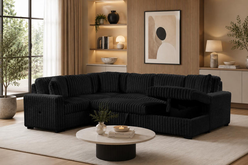 L105 - Larry Black 3PC Black Sectional W/ Pull Out Sleeper - L105-SEC-3PC
