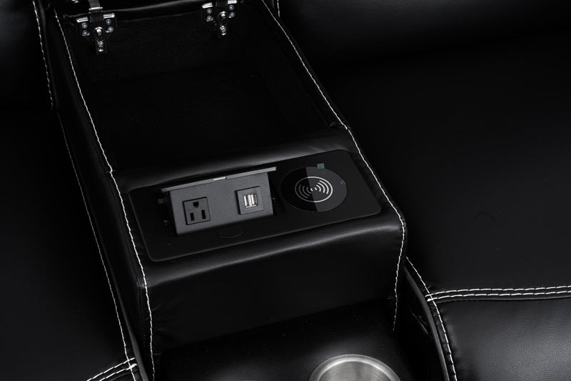 [L367-S] London - Sofa (Black), Air Leather, Black With : Power Headrest, USB, Type C Charger, Zero Gravity Box: 1 of 1 Each - L367-S