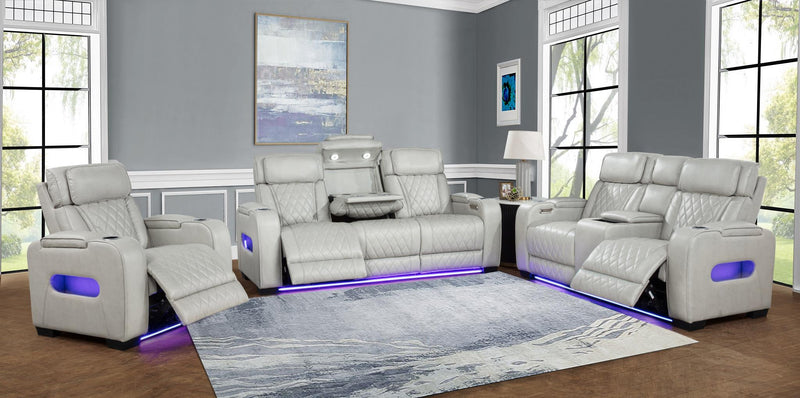 L401 - Polax Grey 3PC (Power Sofa & Loveseat & Recliner) - L401-Grey-3PC