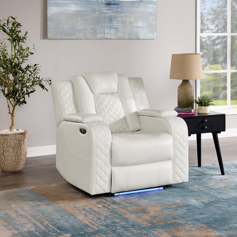 [L672-R] BELLA - Recliner (White), Gel Leather, White With : Power Recliner, Power Headrest, Storage Armrest, USB Charger, Built-In LED Light Box: 1 of 1 Each - L672-R
