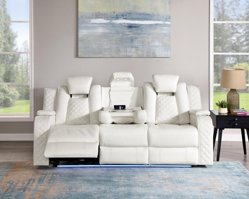 [L672-S] BELLA - Sofa (White), Gel Leather, White With : Power Recliner, Power Headrest, Drop-Down Table with Cup Holder, Wireless Charger, Power Source, Built-In LED Light, Storage Armrest, Reading Light Box: 1 of 1 Each - L672-S