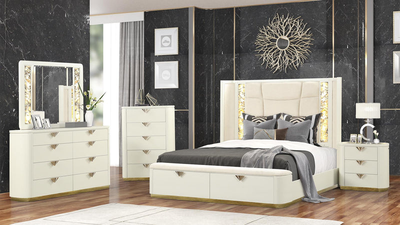 La Pierre King 5 Pc Bedroom Set in Cream - La Pierre King 5 Pc Bedroom Set in Cream