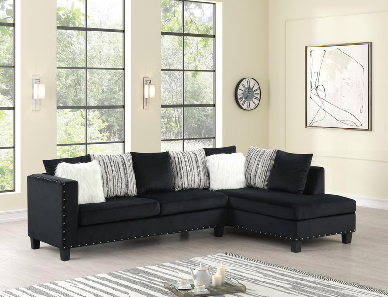 Lacasa - 2PC Black Sectional with Nailhead Trim and Throw Pillows Included - S502-Sectional