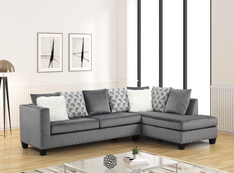 Lacasa - 2PC Gray Sectional with Nailhead Trim and Throw Pillows Included - S503-Sectional