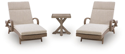 Laguna Heights 2 Outdoor Lounge Chairs with End Table in Beige - PKG025317