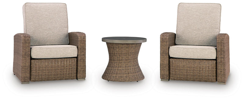 Laguna Heights 2 Outdoor Recliners and End Table in Beige - PKG025318