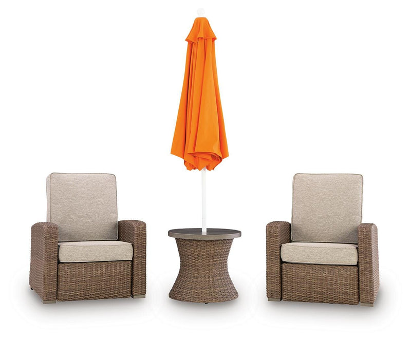 Laguna Heights 2 Outdoor Recliners and End Table in Beige - PKG025318