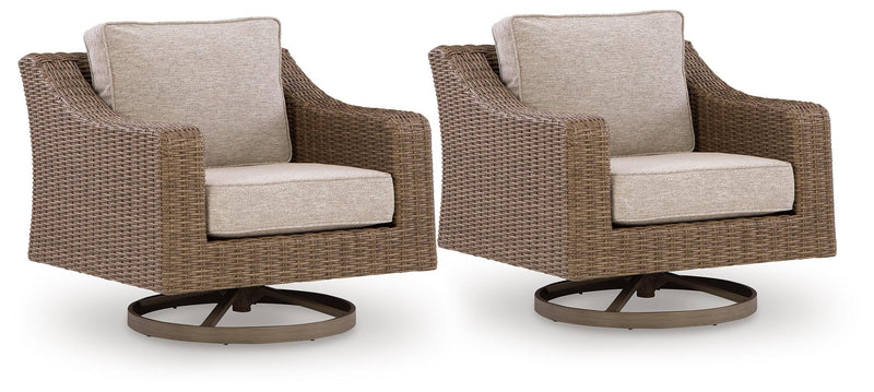 Laguna Heights 2 Outdoor Swivel Lounge Chairs in Beige - PKG024608