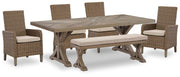 Laguna Heights Outdoor Dining Table and 4 Chairs and Bench in Beige - PKG024602