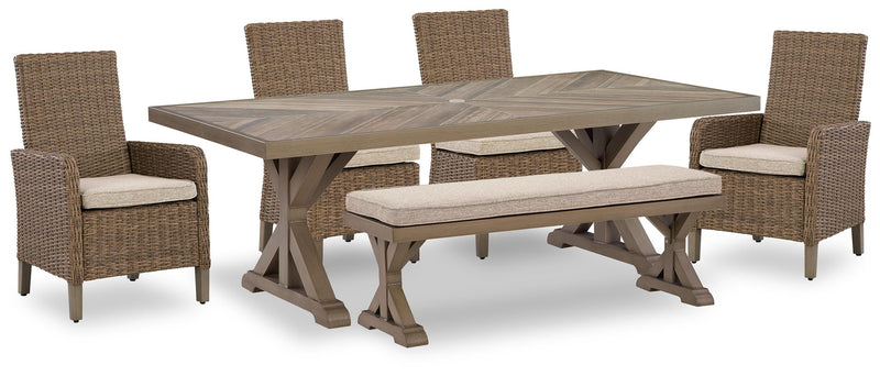 Laguna Heights Outdoor Dining Table and 4 Chairs and Bench in Beige - PKG024602