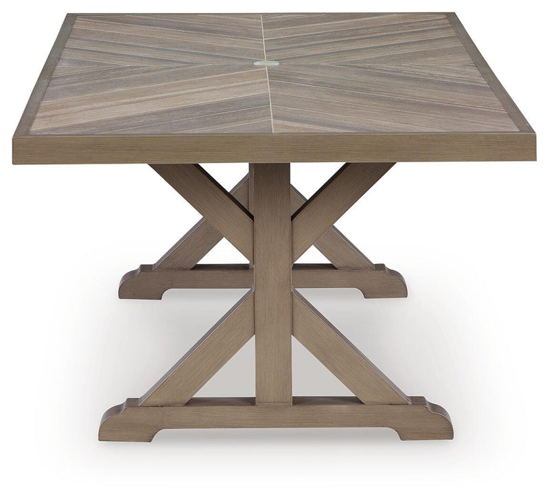 Laguna Heights Outdoor Dining Table and 4 Chairs and Bench in Beige - PKG024602