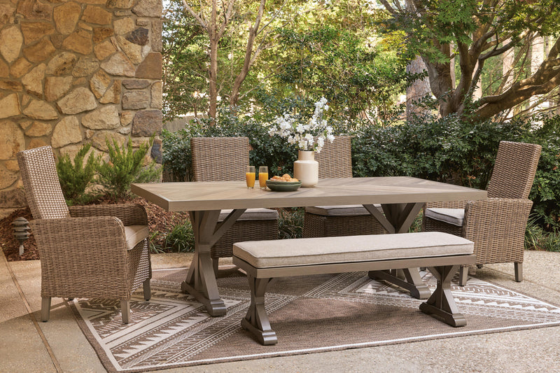 Laguna Heights Outdoor Dining Table and 4 Chairs and Bench in Beige - PKG024602