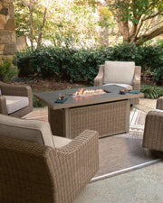 Laguna Heights Outdoor Fire Pit Table and 4 Chairs in Beige - PKG024611