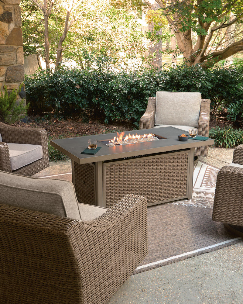 Laguna Heights Outdoor Fire Pit Table and 4 Chairs in Beige - PKG024611