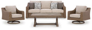 Laguna Heights Outdoor Sofa and 2 Chairs with Coffee Table in Beige - PKG024607