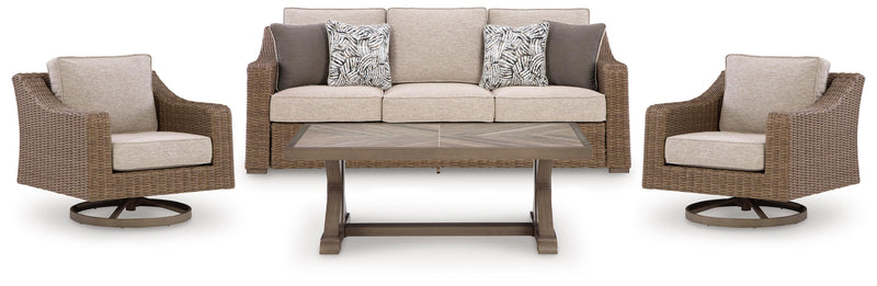 Laguna Heights Outdoor Sofa and 2 Chairs with Coffee Table in Beige - PKG024607
