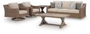 Laguna Heights Outdoor Sofa and 2 Lounge Chairs with Coffee Table and End Table in Beige - PKG024609