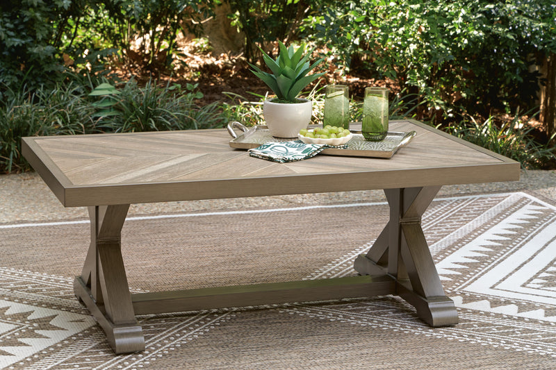 Laguna Heights Outdoor Sofa and Loveseat with Coffee Table in Beige - PKG024605