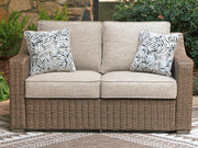 Laguna Heights Outdoor Sofa and Loveseat with Coffee Table in Beige - PKG024605