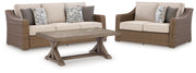 Laguna Heights Outdoor Sofa and Loveseat with Coffee Table in Beige - PKG024605