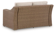 Laguna Heights Outdoor Sofa and Loveseat with Coffee Table in Beige - PKG024605