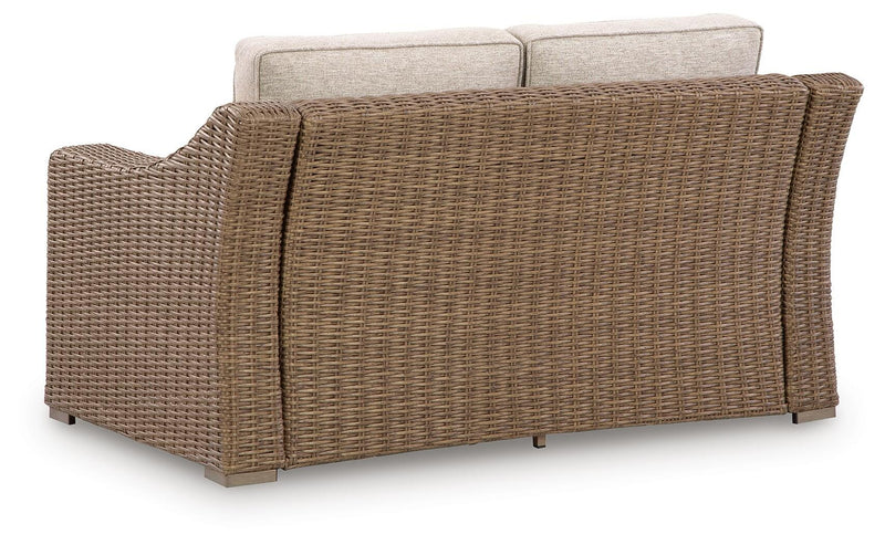 Laguna Heights Outdoor Sofa and Loveseat with Coffee Table in Beige - PKG024605