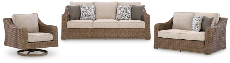 Laguna Heights Outdoor Sofa and Loveseat with Lounge Chair in Beige - PKG024610