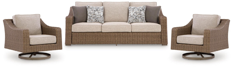Laguna Heights Outdoor Sofa with 2 Lounge Chairs in Beige - PKG024606