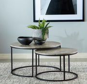 Lainey 2-piece Round Faux Marble Nesting Coffee Table Grey - 736028