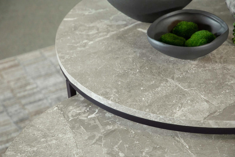 Lainey 2-piece Round Faux Marble Nesting Coffee Table Grey - 736028