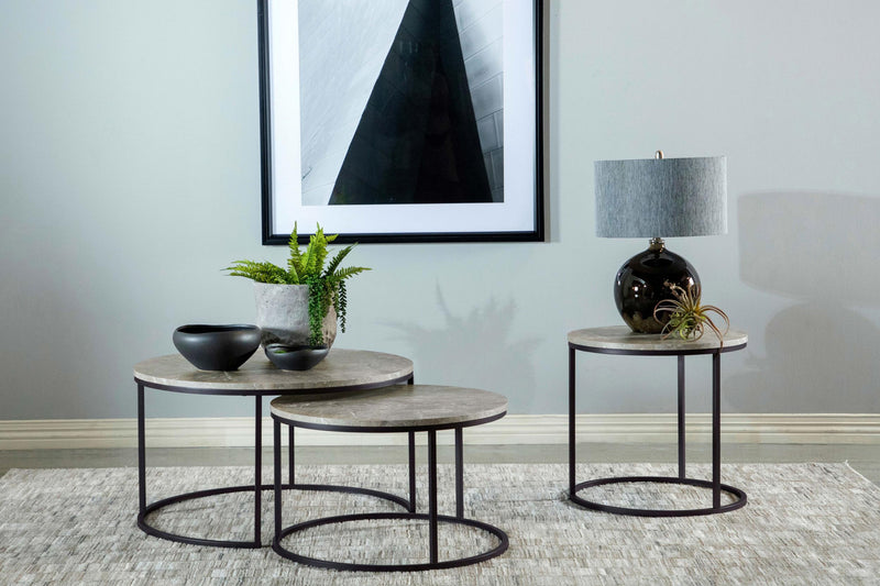 Lainey 2-piece Round Faux Marble Nesting Coffee Table Grey - 736028