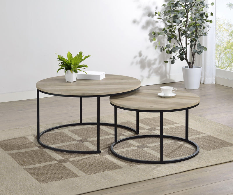 Lainey 2-piece Round Nesting Coffee Table Distressed Pine - 736040
