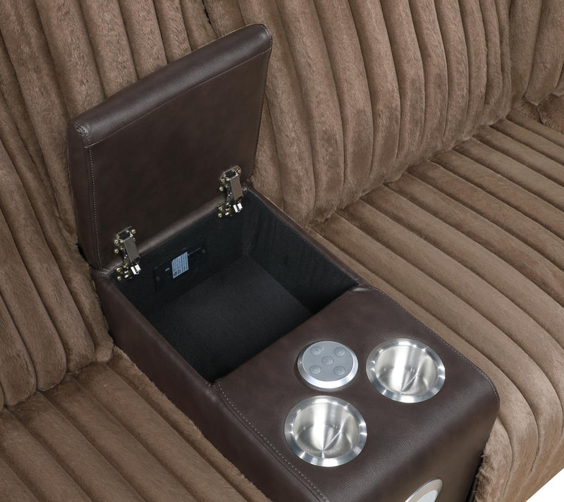 Lainey - 3PC Brown Power Sectional with Bluetooth Speaker, LED, Storage Console, Power Source, Cup Holder, and USB Charger - S458-Sectional